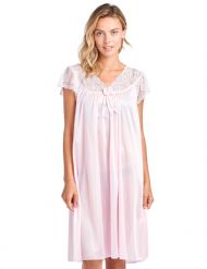 Casual Nights Women's Fancy Lace Neckline Silky Tricot Nightgown - Pink