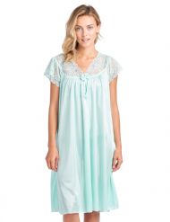 Casual Nights Women's Fancy Lace Neckline Silky Tricot Nightgown - Mint Green