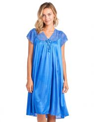 Casual Nights Women's Fancy Lace Neckline Silky Tricot Nightgown - Navy