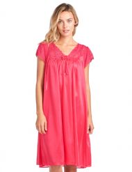 Casual Nights Women's Fancy Lace Neckline Silky Tricot Nightgown - Red