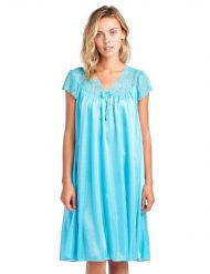Casual Nights Women's Fancy Lace Neckline Silky Tricot Nightgown - Teal