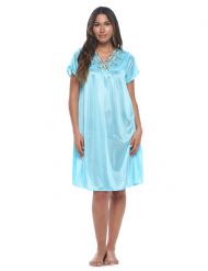 Casual Nights Women's Fancy Lace Neckline Silky Tricot Nightgown - Blue