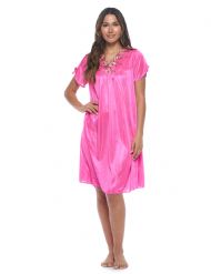 Casual Nights Women's Fancy Lace Neckline Silky Tricot Nightgown - Fuchsia