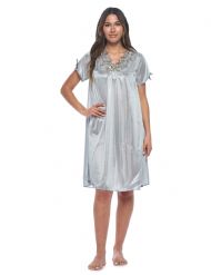 Casual Nights Women's Fancy Lace Neckline Silky Tricot Nightgown - Grey