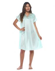 Casual Nights Women's Fancy Lace Neckline Silky Tricot Nightgown - Mint Green