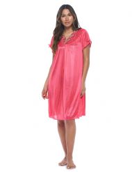 Casual Nights Women's Fancy Lace Neckline Silky Tricot Nightgown - Red