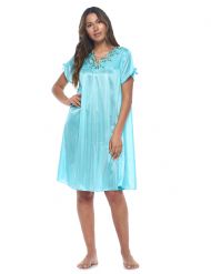 Casual Nights Women's Fancy Lace Neckline Silky Tricot Nightgown - Teal