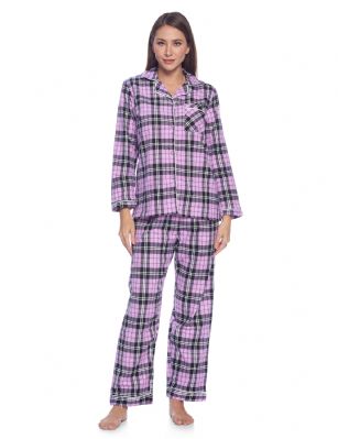 Casual Nights Women's Flannel Long Sleeve Button Down Pajama Set ...