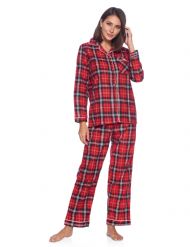 Casual Nights Women's Flannel Long Sleeve Button Down Pajama Set - Red Black Plaid