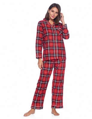 Casual Nights Women's Flannel Long Sleeve Button Down Pajama Set - Red ...