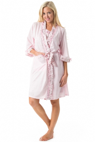 Casual Nights Women's 2 Piece Floral Robe and Gown Set - Pink LA412PK