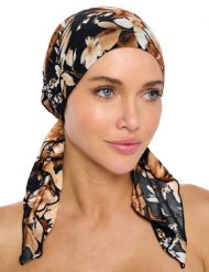 Ashford & Brooks  Women's Pretied Printed Fitted Headscarf Chemo Bandana - Floral Black/Tan