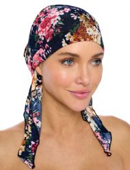 Ashford & Brooks  Women's Pretied Printed Fitted Headscarf Chemo Bandana - Ditsy Navy/Pink