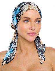 Ashford & Brooks  Women's Pretied Printed Fitted Headscarf Chemo Bandana - Ditsy Black/Blue