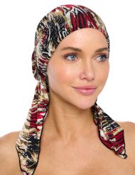 Ashford & Brooks  Women's Pretied Printed Fitted Headscarf Chemo Bandana - Abstract Black/Burgundy/Tan