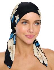 Ashford & Brooks  Women's Pretied Printed Fitted Headscarf Chemo Bandana - Vintage Black/Ivory