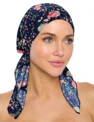 Ashford & Brooks  Women's Pretied Printed Fitted Headscarf Chemo Bandana - Jacobean Navy/Pink