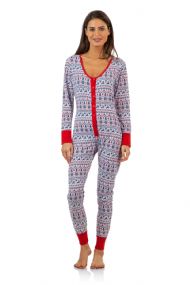BHPJ By Bedhead Pajamas Women's Soft Knit Button Front One Piece Pajama Jumpsuit - Navy Fair Isle