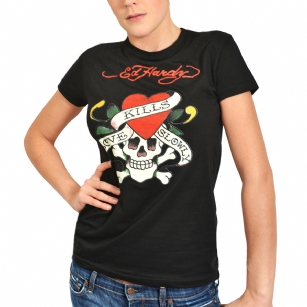 Ed Hardy Womens Love Kills Slowly Tee Shirt - Black - the Ed HardyWomensLove Kills Slowly Tee Shirt is a quality cotton T-shirt, features original ED Hardy graphics,Crew neck,andShort sleeves.