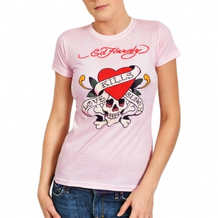 Ed Hardy Womens Love Kills Slowly Tee Shirt - Pink - the Ed HardyWomensLove Kills Slowly Graphic Tee Shirt is a quality cotton T-shirt, features original ED Hardy graphics,Crew neck,andShort sleeves.