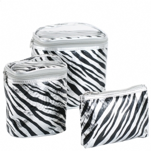 4 Piece Cosmetic Set - Silver - Travelin style with theJessicaMcclintock 4Piece Cosmetic Case. This 4-piece cosmetic set is amped up by a cool snake print and a pixelated metallic finish, and is the perfect home for all of your makeup and girly goodies. Make your look as timeless as the sea with the eye-catching Cosmetic casefrom Jessica Mcclintock!