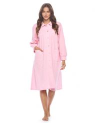 Casual Nights Women's Button Front Jacquard Terry Fleece Lounger Robe with Pockets - Pink