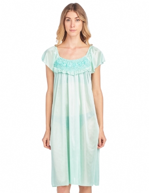 Casual Nights Women's Cap Sleeve Flower Silky Tricot Nightgown - Green ...