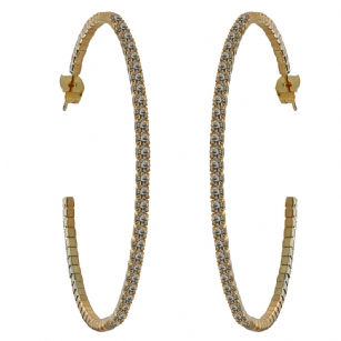 50mm Crystal Hoop Earrings - Gold - This sparkling pair of crystal hoop earrings, Tiny Czech crystals dot the circlets, making elegant patterns across the slender 50-millimeter band. Each lightweight earring is 2 inches in diameter, allowing a wearer to boldly accessorize without weighing down their head.