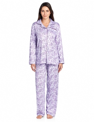 Casual Nights Women's Long Sleeve Floral Pajama Set - Purple - Please use our size chart to determine which size will fit you best, if your measurements fall between two sizes we recommend ordering a larger size as most people prefer their sleepwear a little looser.Small: Measures US Size 4-6, Chests/Bust 35-38" Medium: Measures US Size 8-10, Chests/Bust 37-40" Large: Measures US Size 12-14, Chests/Bust 38-42" X-Large: Measures US Size 14-16, Chests/Bust 42-44" XX-Large: Measures US Size 16-18, Chests/Bust 44-46" 3X-Large: Measures US Size 22, Chests/Bust 46-484X-Large: Measures US Size 24, Chests/Bust 50-54"Soft and lightweight Knit Pajamas in a fun floral pattern, coziest pajamas you'll ever own. Features Button closure, Piped finish, elastic drawstring waist and open pocket. These pjs offer comfortable straight fit perfect for sleeping or curling up on the couch to watch a movie.