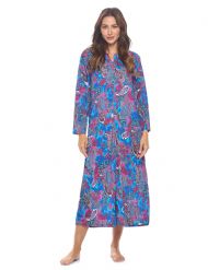 Casual Nights Women's Zip-Front Lounger Robe Long Duster Housecoat with Pockets - Navy Paisley
