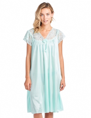 Casual Nights Women's Fancy Lace Neckline Silky Tricot Nightgown - Mint ...
