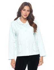 Casual Nights Women's Button Front Quilted Cotton Blend Sleep Bed Jacket Top with Pockets - Blue