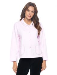 Casual Nights Women's Button Front Quilted Cotton Blend Sleep Bed Jacket Top with Pockets - Lilac Purple