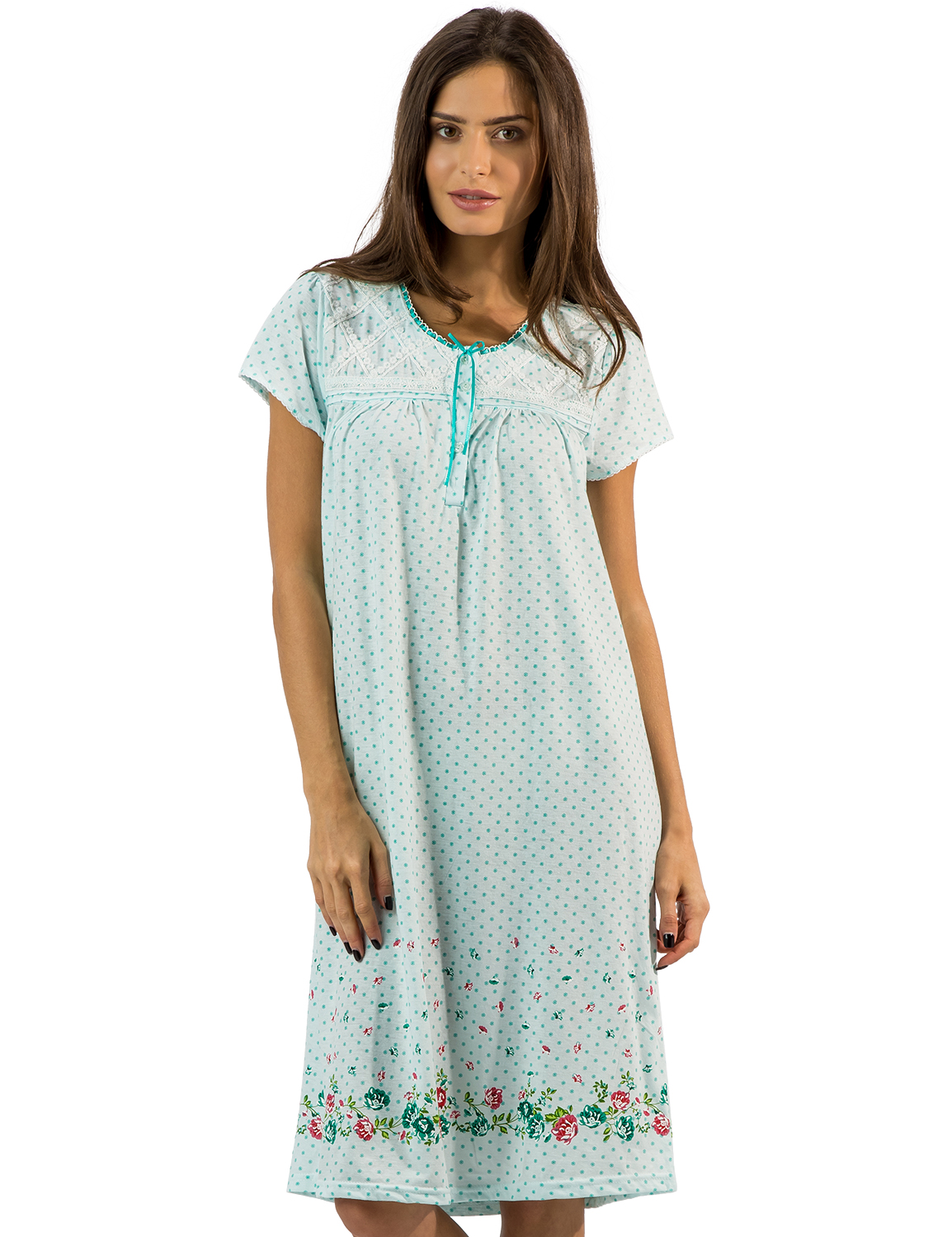 Casual Nights Women's Fancy Lace Flower Dots Short Sleeve Nightgown 