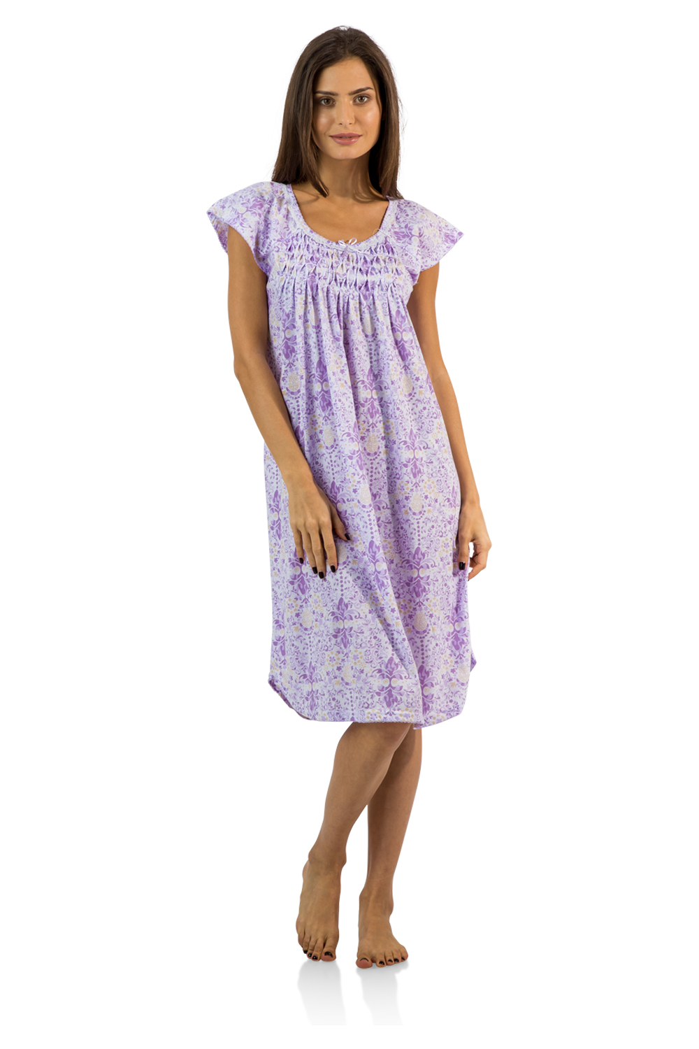 Casual Nights Women's Smocked Lace Short Sleeve Nightgown - Purple ...
