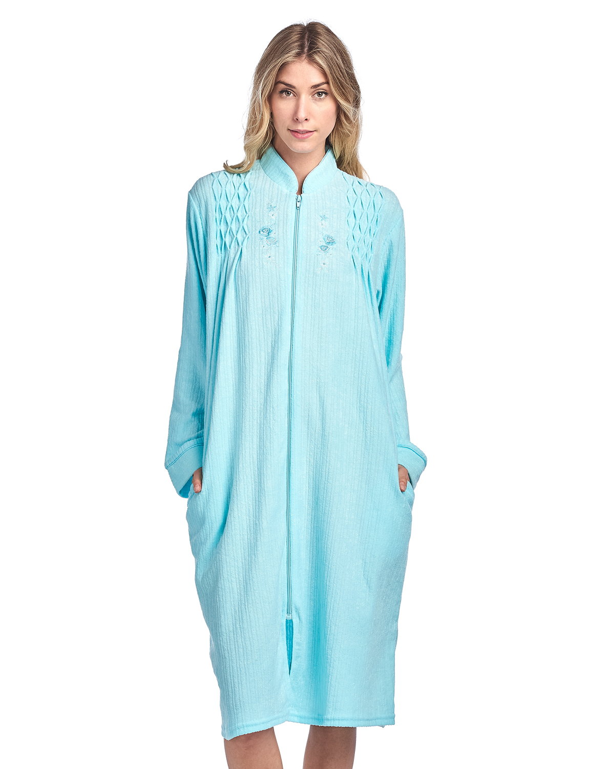 Casual Nights Women's Zipper Front Jacquard Terry Fleece Robe Duster