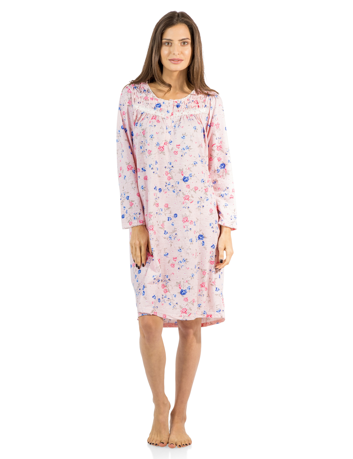 Casual Nights Women's Floral Pintucked Long Sleeve Nightgown - Pink LA649PK