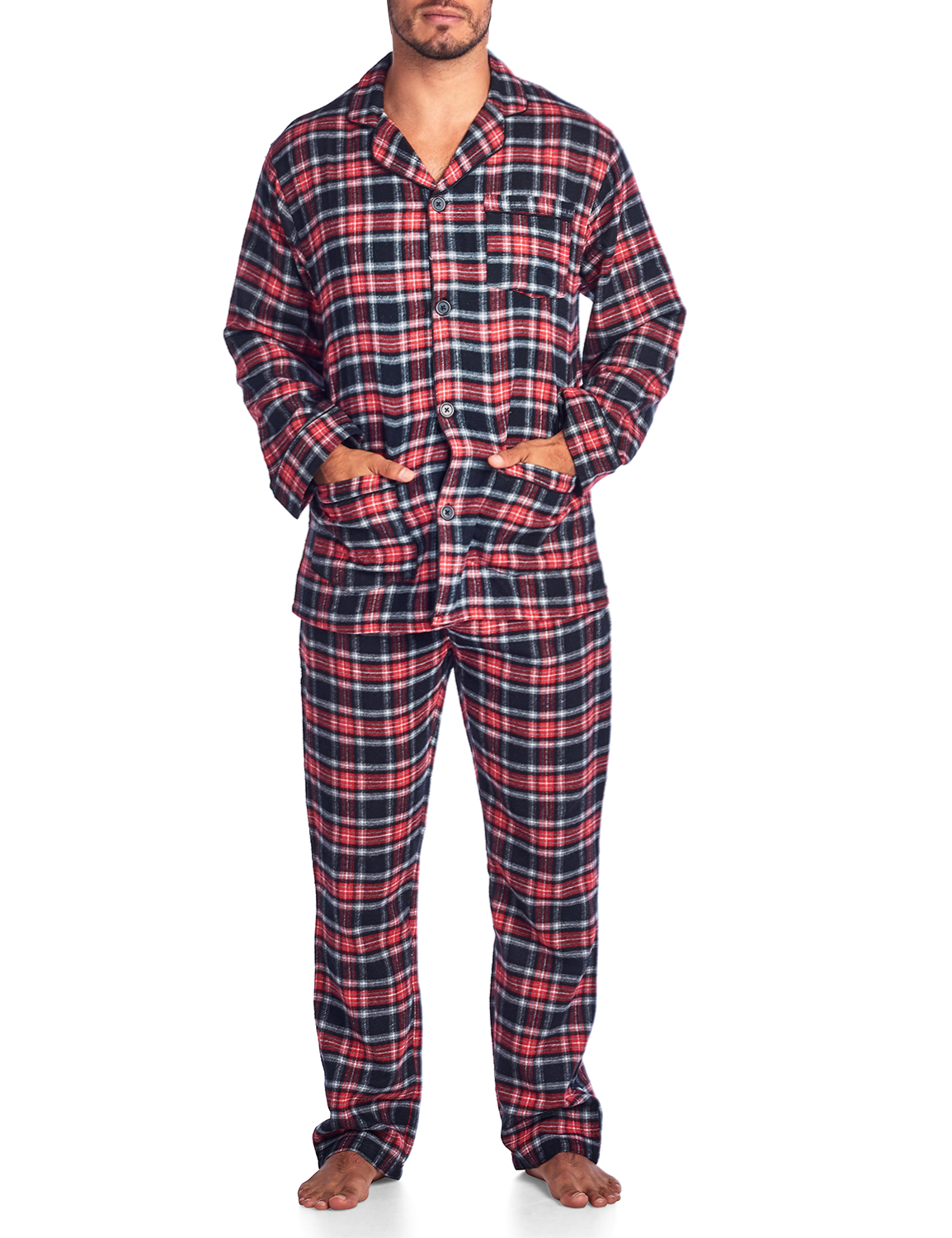 Ashford & Brooks Mens Flannel Plaid Pajamas Long Pj Set - Red Black ...