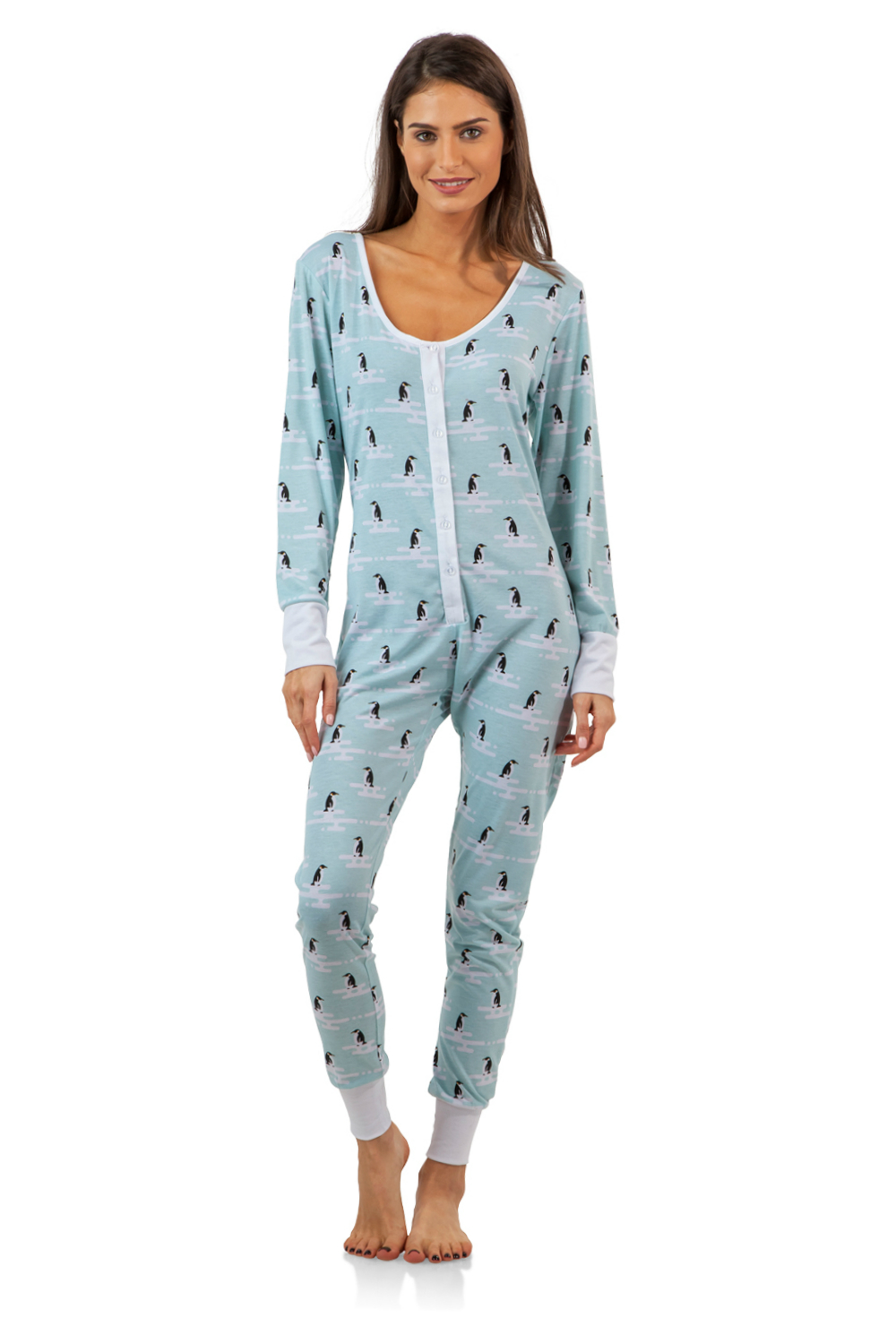 antenne Gom Grote waanidee BHPJ by BedHead Pajamas Women's Soft Knit Button Front One Piece Pajama  Jumpsuit - Snow Penguin BH10134S7188