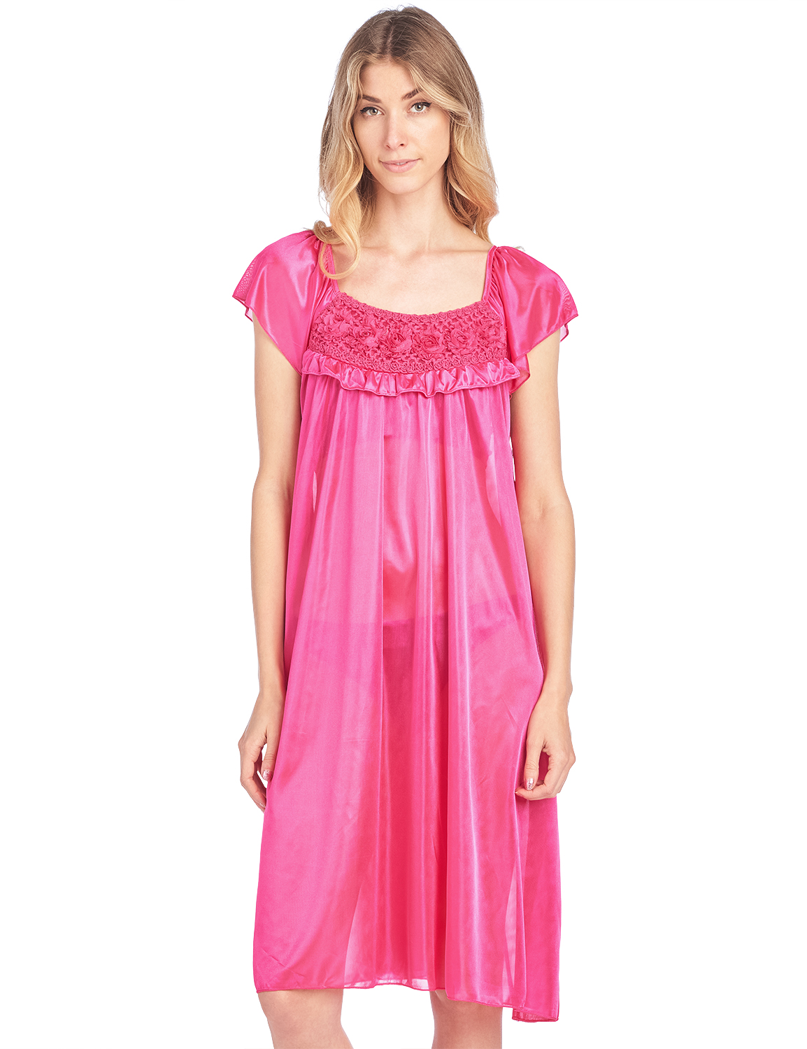 Casual Nights Women's Cap Sleeve Flower Silky Tricot Nightgown - Pink ...
