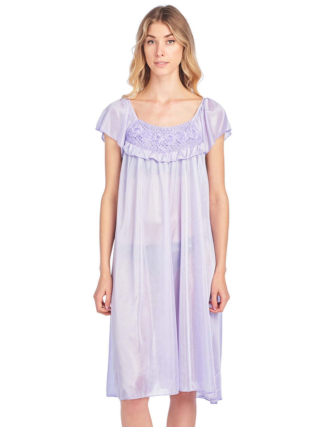 Casual Nights Women's Cap Sleeve Flower Silky Tricot Nightgown - Purple ...