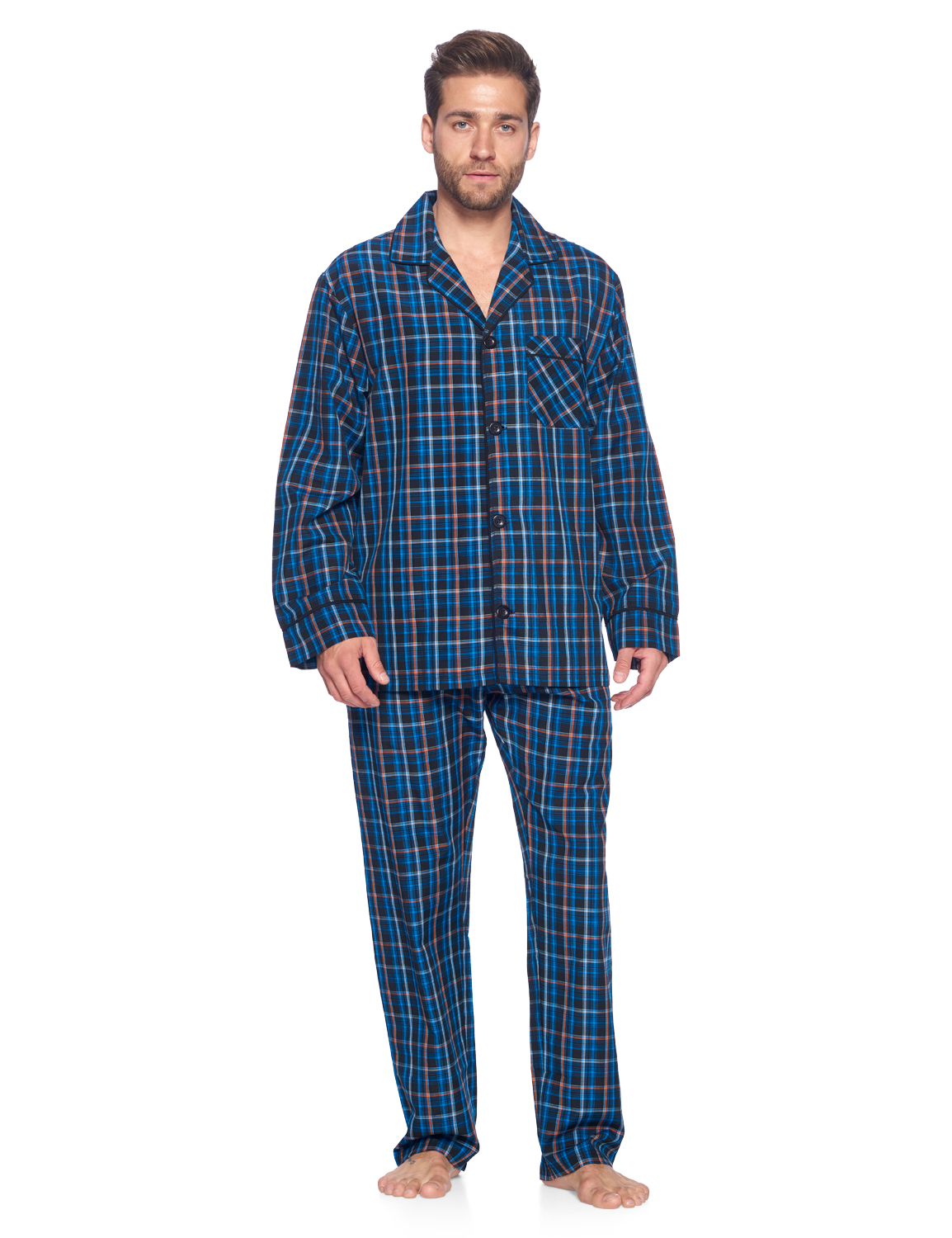 Ashford & Brooks Mens Woven Pajamas Long Pj Set - Black/Blue/Plaid ...