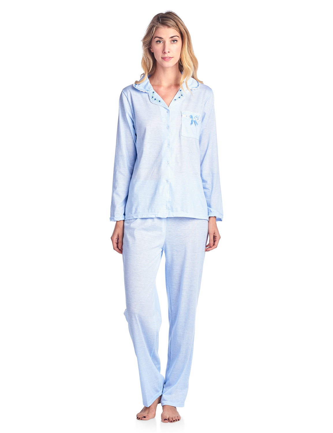 Casual Nights Women's Sleepwear Long Sleeve Pinstripe Pajama Set - Blue ...