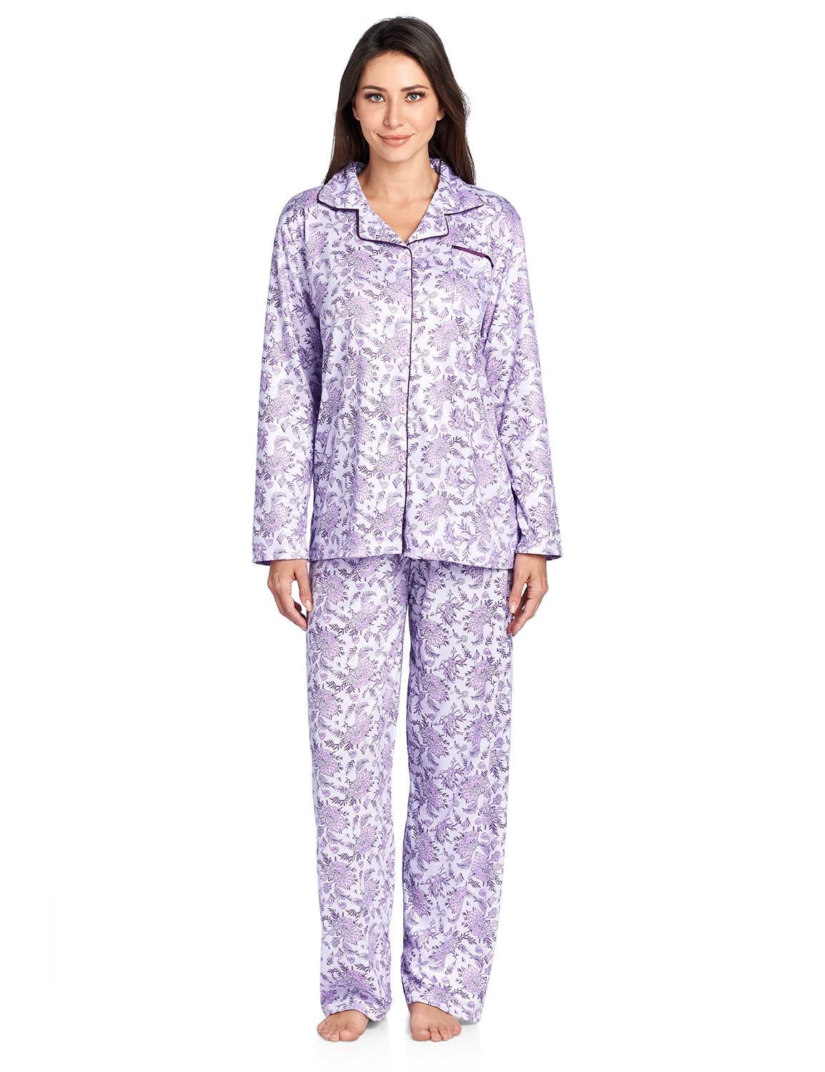 Casual Nights Women's Long Sleeve Floral Pajama Set - Purple LA3100PR
