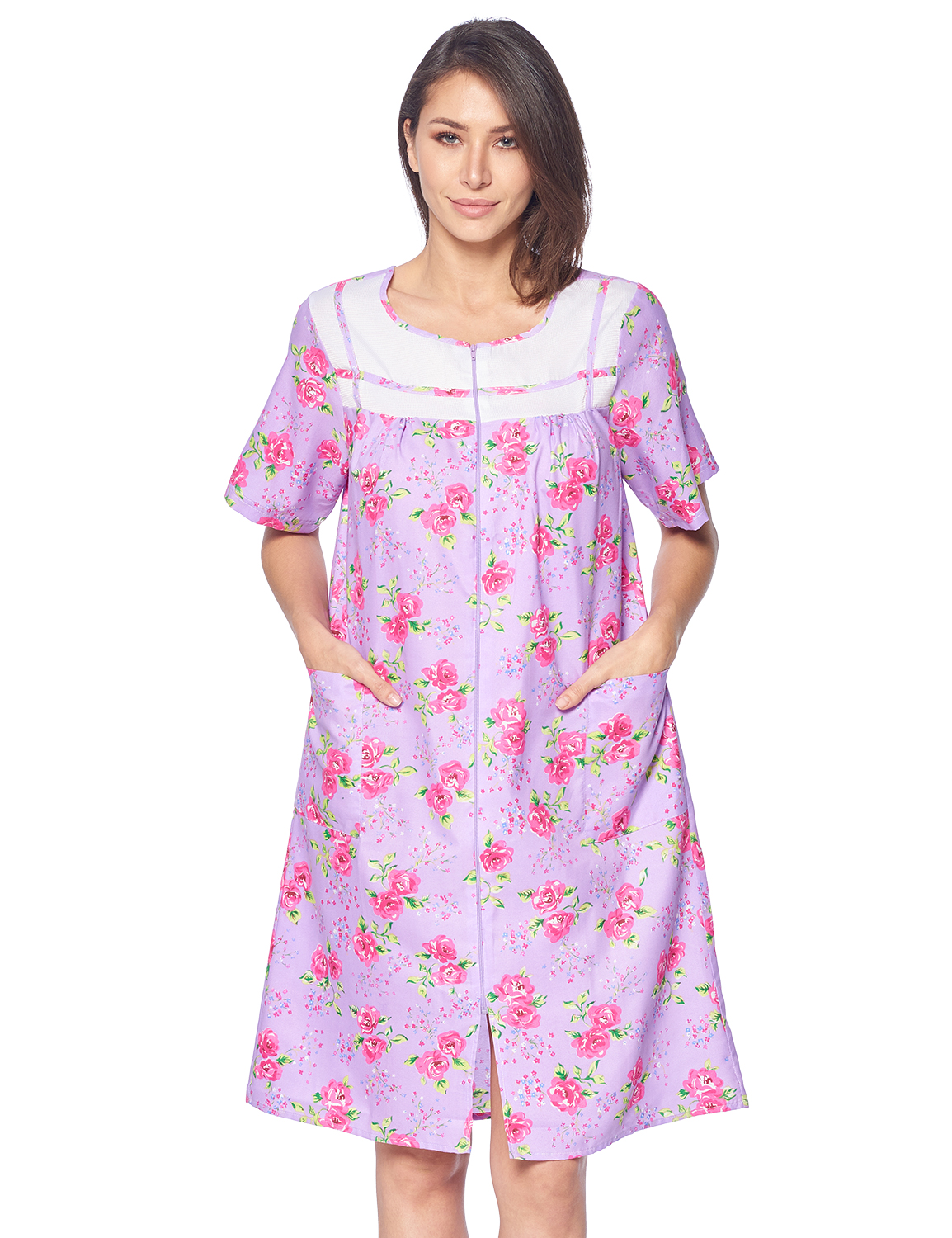 Casual Nights Womens Printed Fleece Snap-Front Lounger House Dress