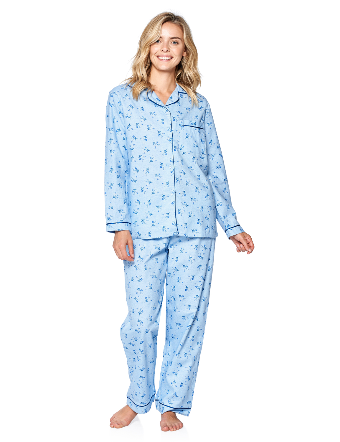 Casual Nights Women's Flannel Long Sleeve Button Down Pajama Set - Blue ...