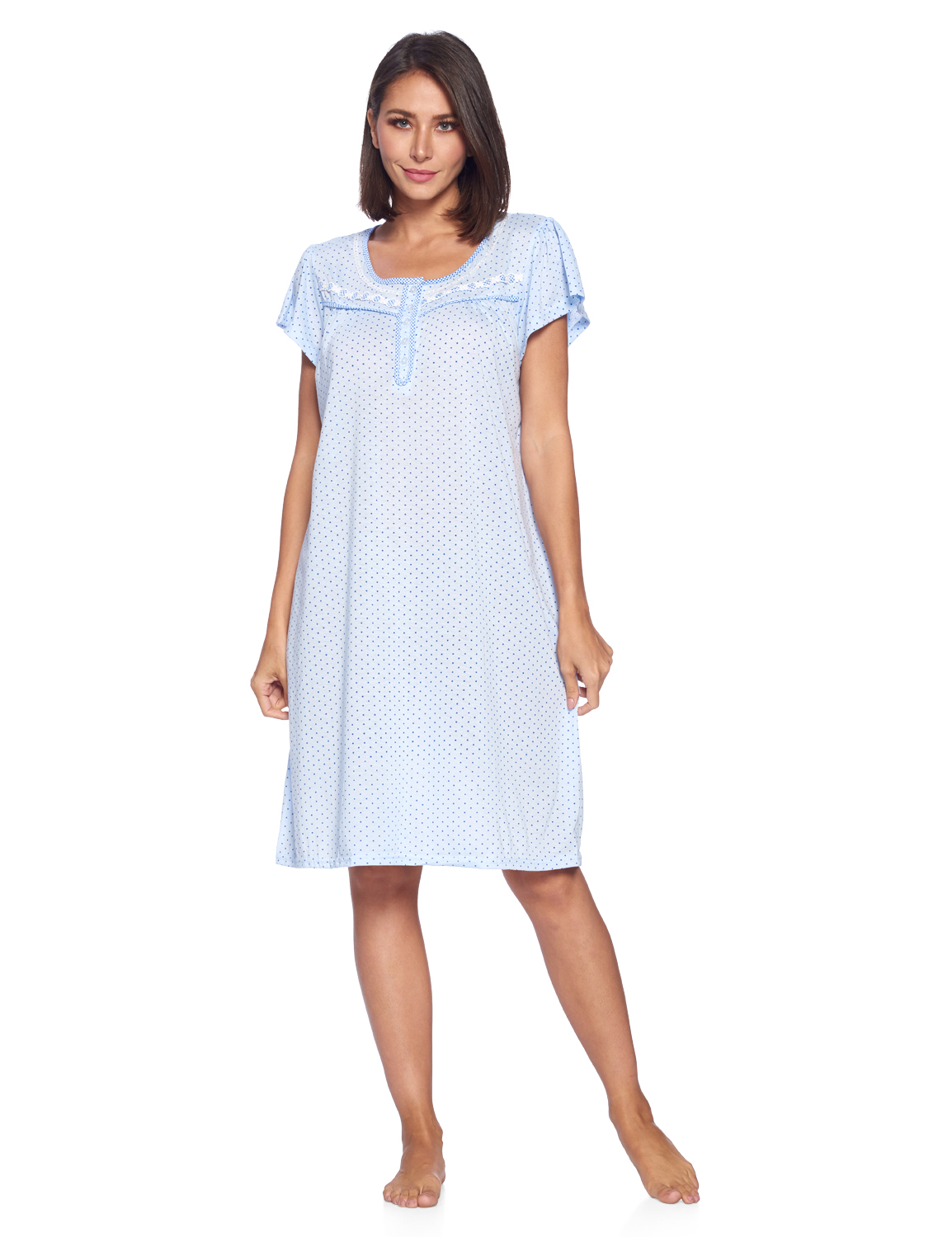 Casual Nights Women's Short Sleeve Polka Dot And Lace Nightgown - Blue ...