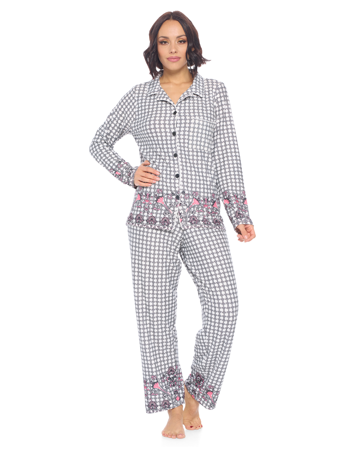 Casual Nights Women's Rayon Printed Long Sleeve Soft Pajama Set - Black ...