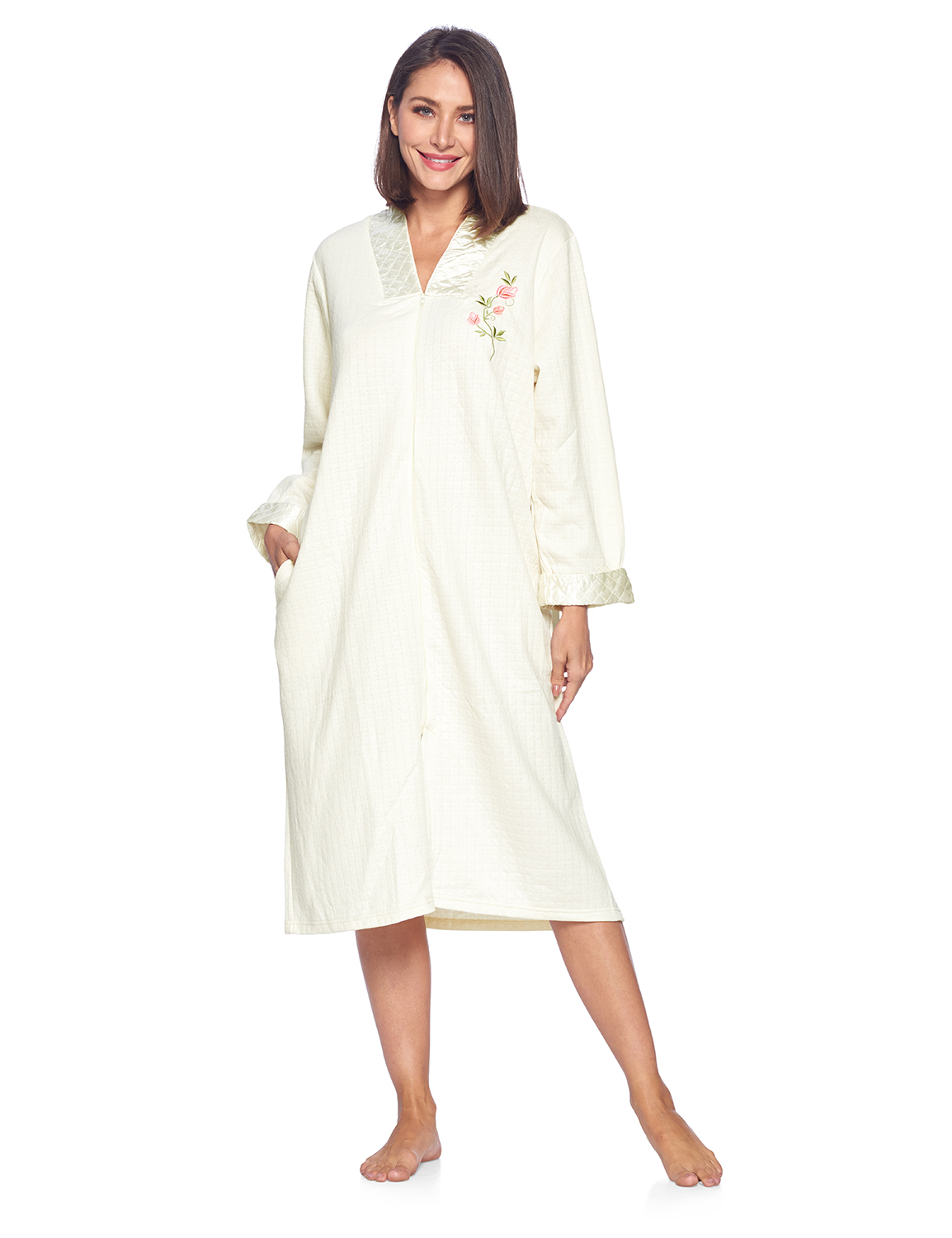 Casual Nights Women's Quilted Long Sleeve Zip Up House Dress Robe