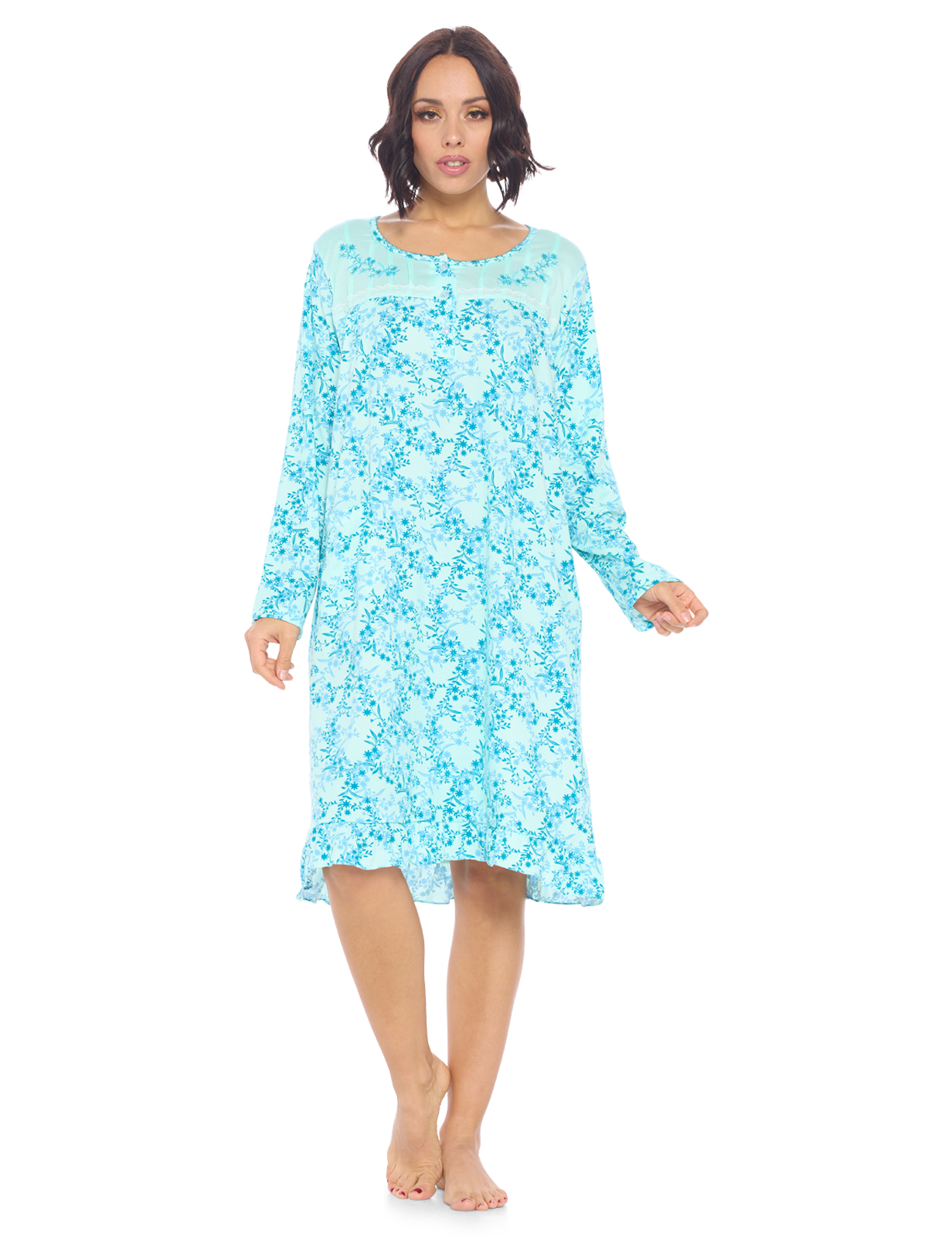 Casual Nights Women's Printed Long Sleeve Nightgown - Aqua LA6013AQ